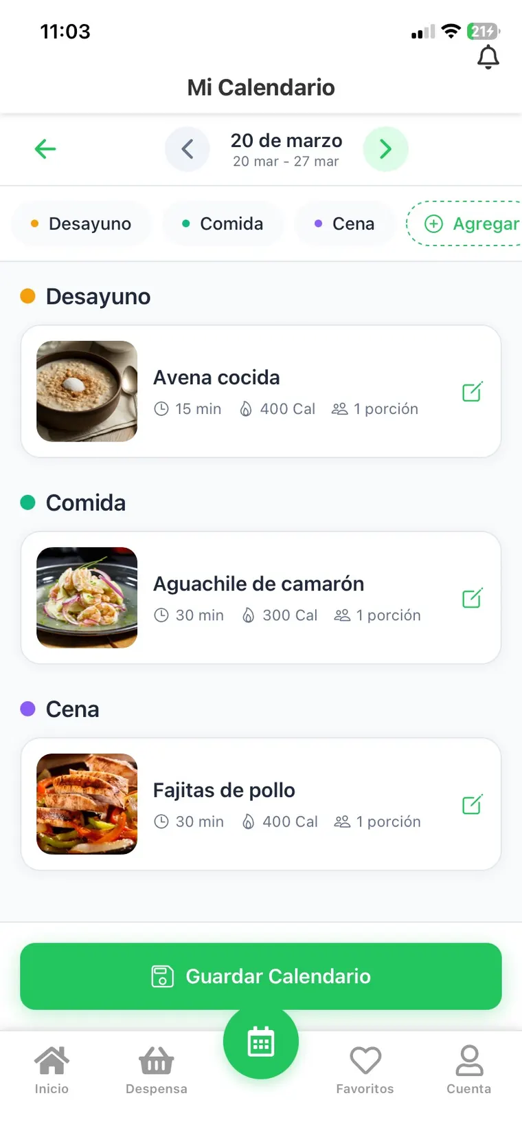 Pantalla: Planea tu semana