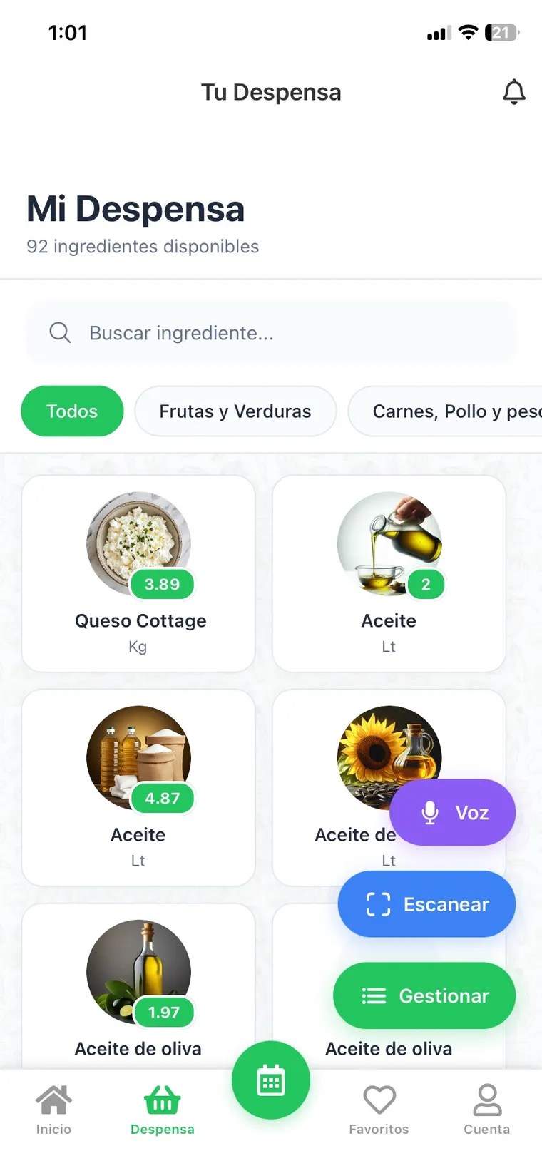 Pantalla: Llena tu despensa